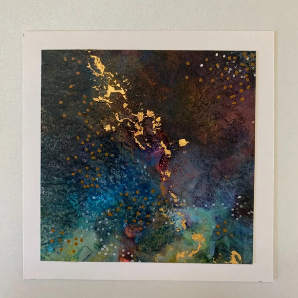 OOAK Handmade Abstract Watercolor Card Set - 6 Blank Note Cards 24K gold leaf - Picture 11 of 12